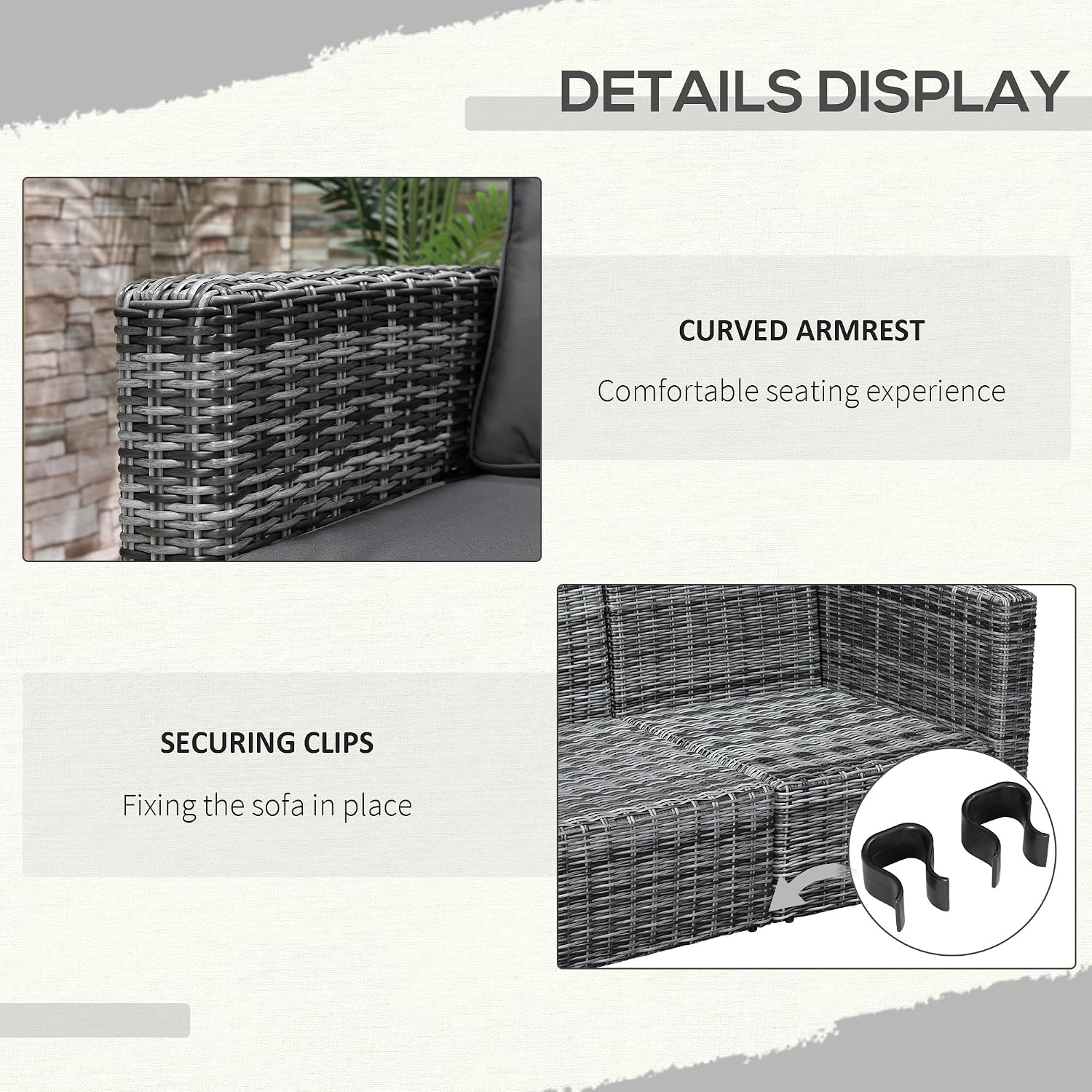 Outsunny 2 Piece Patio Wicker Corner Sofa Set, Outdoor PE Rattan Furniture, with Curved Armrests and Padded Cushions for Balcony, Garden, or Lawn, Gray