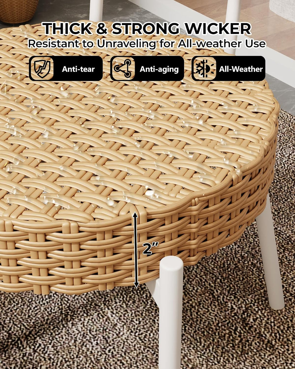3 Piece Wicker Patio Bistro Furniture Set, Outdoor Dining Chairs, Includes 2 Rattan Chairs and Tempered Glass Table, for Garden, Backyard, Balcony, Apartment, White & Brown