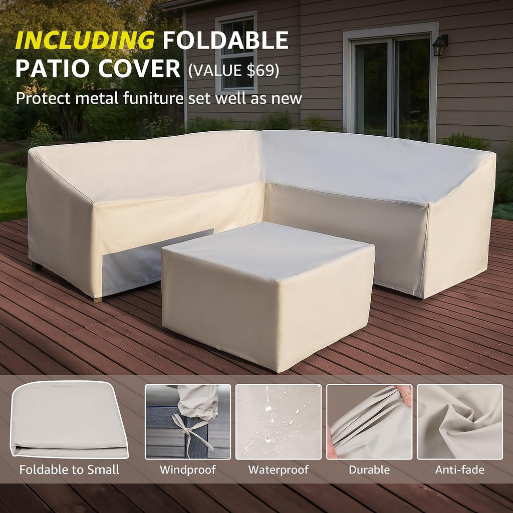NATURAL EXPRESSIONS 6 Pieces Patio Furniture Sets,Sunbrella Outdoor Furniture Sets Patio L Shape Sectional Couch Sofa Patio Conversation Sets with 6.5' Grey Cushions,Hand-Paint Fauxwood Metal Frame