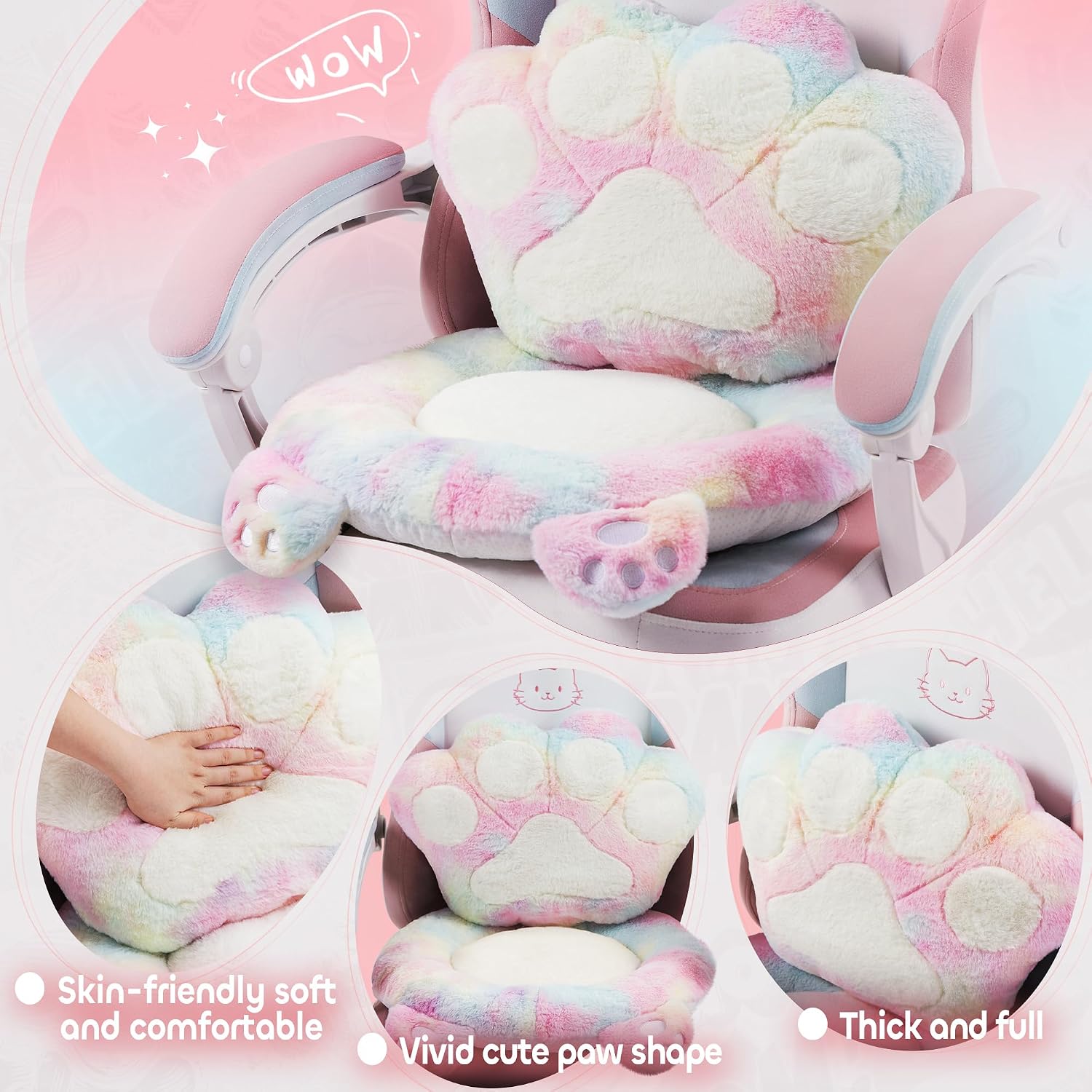 Gaming Chair Cute with Cat Ears Paw Lumbar and Cushion,Ergonomic Computer Chair with Footrest,Reclining PC Game Chair for Girl Computer Chair 300lbs for Adult Colours