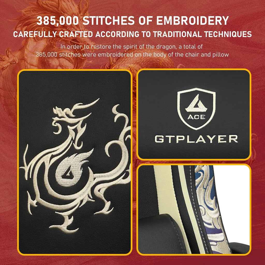 GTPLAYER Gaming Chair with Bluetooth Speakers and Footrest, Dragon Series Video Game Chair, Heavy Duty Ergonomic Chair, Esports Gaming Chair, Computer Office Desk Chair(DEEP Black)