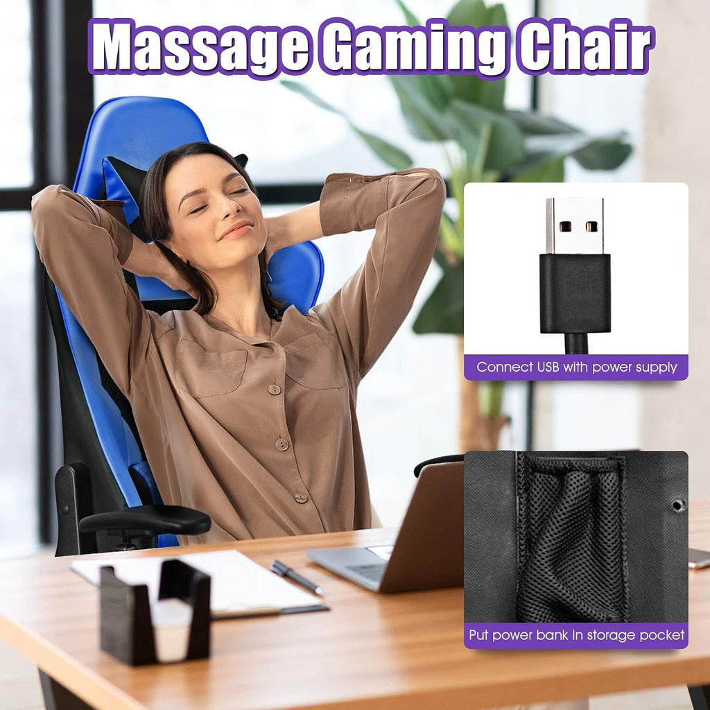 Giantex Massage Gaming Chair, Ergonomic Video Game Chair with Footrest, High Back E-Sport Computer Chair with Headrest & Massager Lumbar Support, PU Leather Gaming Seat (Blue)