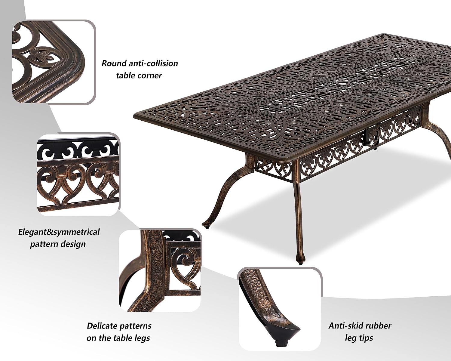 Grepatio 9 Piece Cast Aluminum Patio Furniture Set Outdoor Dining Set Bistro Furniture Set with 8 Armchairs and Dining Table, 8 Cushions for Backyard Garden Poolside (Without Cushion)
