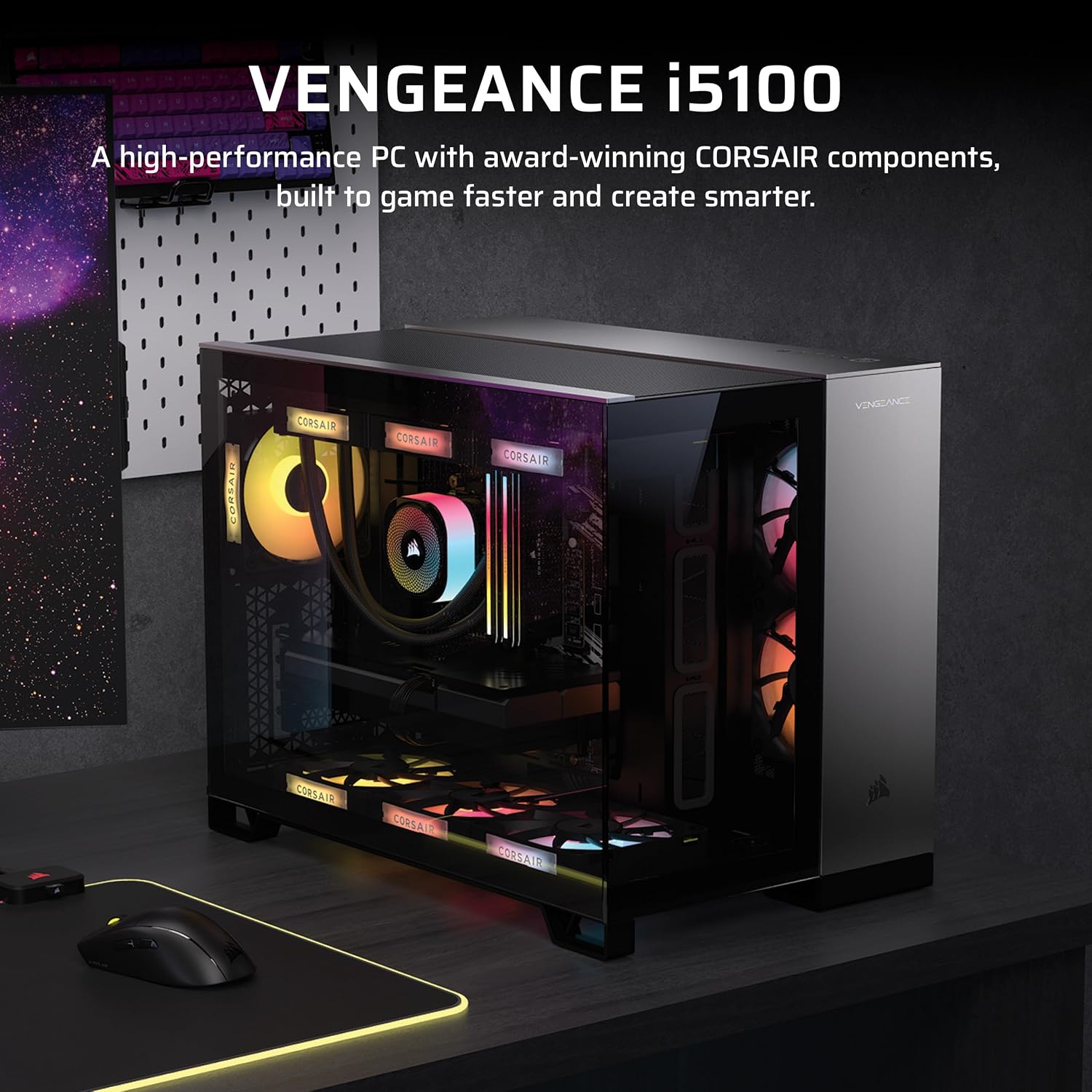 Corsair Vengeance i5100 Gaming PC – Liquid Cooled Intel Core i9-14900KF CPU – NVIDIA GeForce RTX 5080 GPU – 32GB Dominator Titanium RGB DDR5 Memory – 2TB M.2 SSD – Black