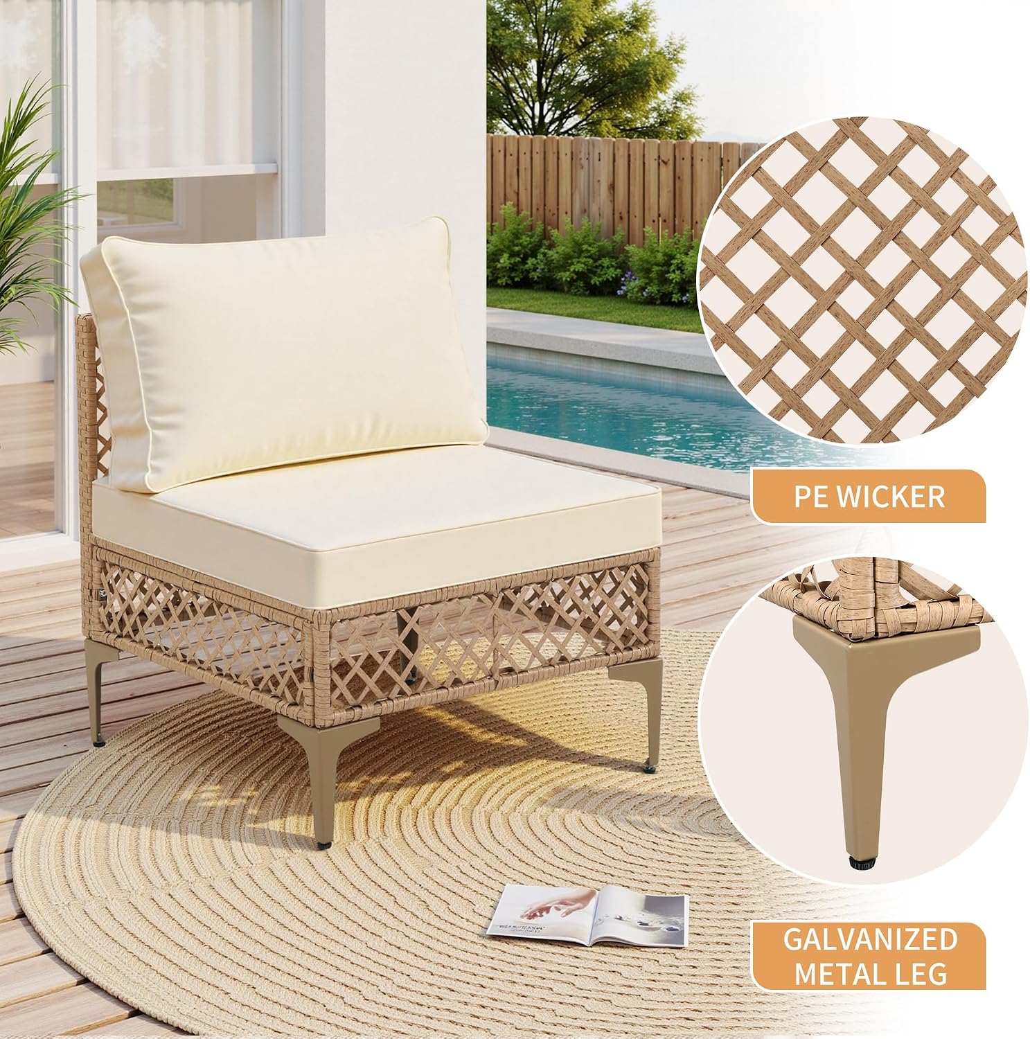 FHFO 7 Piece Patio Furniture Set, Outdoor Wicker Modular Sectional Patio Conversation Set with Thicker Cushion & Tempered Glass Coffee Table for Backyard, Poolside, Porch (Yellow/Beige)