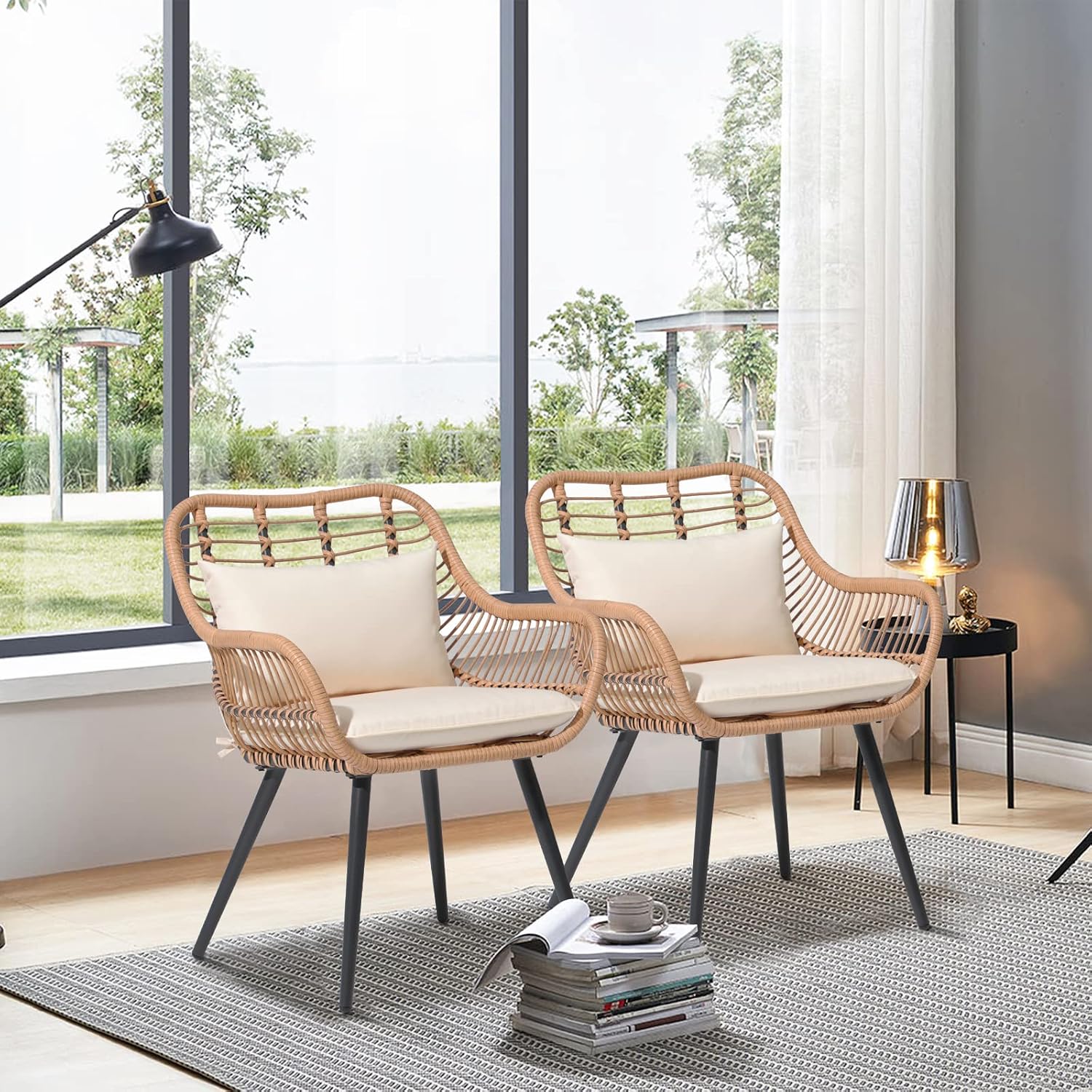 Verano Garden Set of 2 Patio Dining Chairs, Outdoor Wicker Seating Set with Soft Cushion for Indoor & Outdoor Use, Modern Wicker Dining Chairs for Backyard
