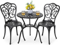 NUU GARDEN 3 Piece Bistro Set Outdoor, All Weather Cast Aluminum Patio Bistro Sets Patio Table and Chairs Set of 2 with Umbrella Hole for Yard, Balcony, Black, Butterfly Backrest