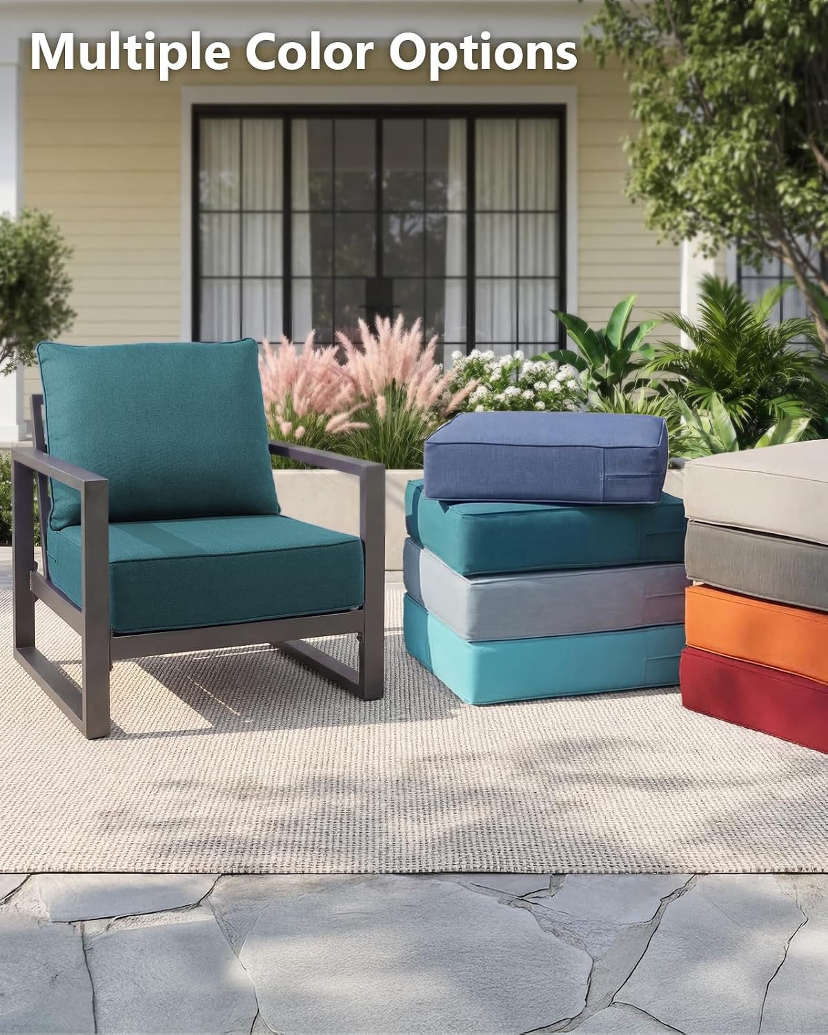 6' Thick Outdoor Cushion, 24*24*6' Patio Furniture Cushions with Waterproof Patio Furniture Cushions with Removable Cover, 28D High Density Patio Cushion for Outdoor Furniture, Green-6pcs