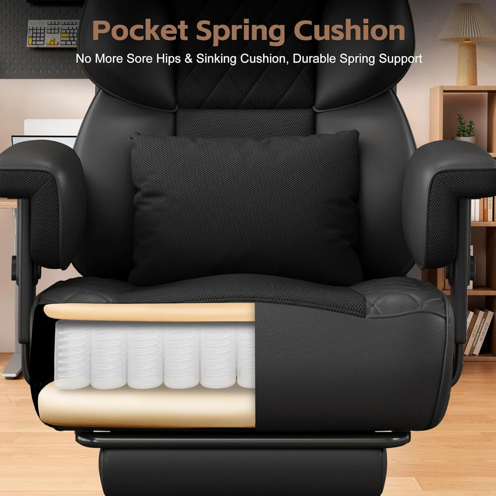 Vonesse Big and Tall Office Chair, Desk Chair with Soft Adjustable Armrests, Ergonomic High Back Gaming Chair with Lumbar Support, Executive Computer Chairs with Footrest (PU Leather, Black)