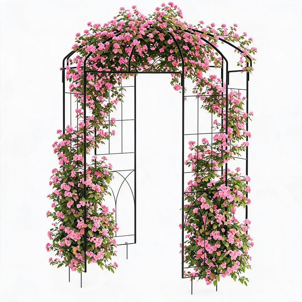 GarveeLife 8.8 ft Birdcage Shape Garden Arch, Metal Garden Arch Trellis for Climbing Plants, Outdoor Garden Arbor for Wedding Arches and Party Decorations, Black