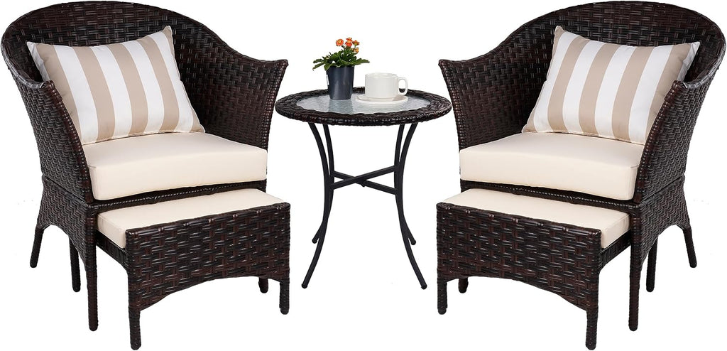 Elevon Patio Conversation Set Outdoor Wicker Furniture with 2 Chairs for Porch and Yard, Beige