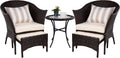 Elevon Patio Conversation Set Outdoor Wicker Furniture with 2 Chairs for Porch and Yard, Beige