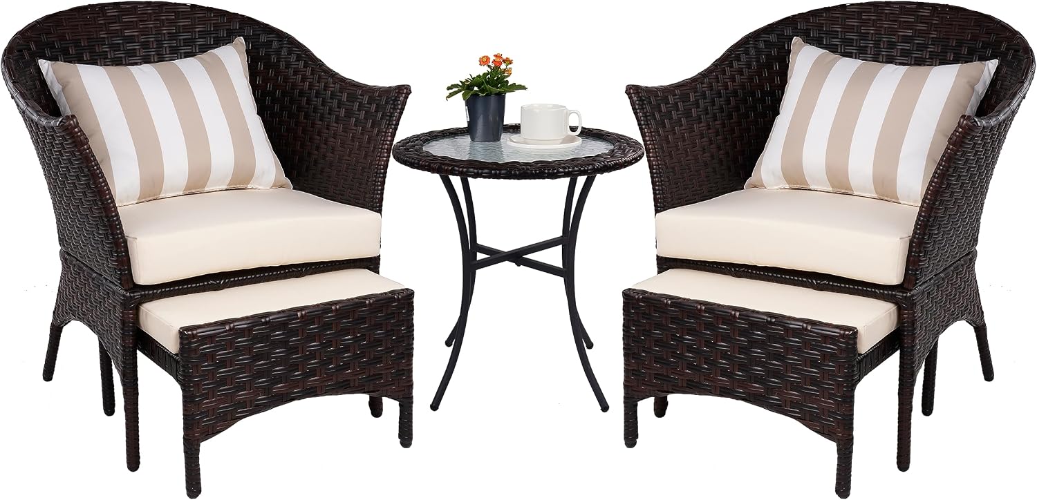 Elevon Patio Conversation Set Outdoor Wicker Furniture with 2 Chairs for Porch and Yard, Beige