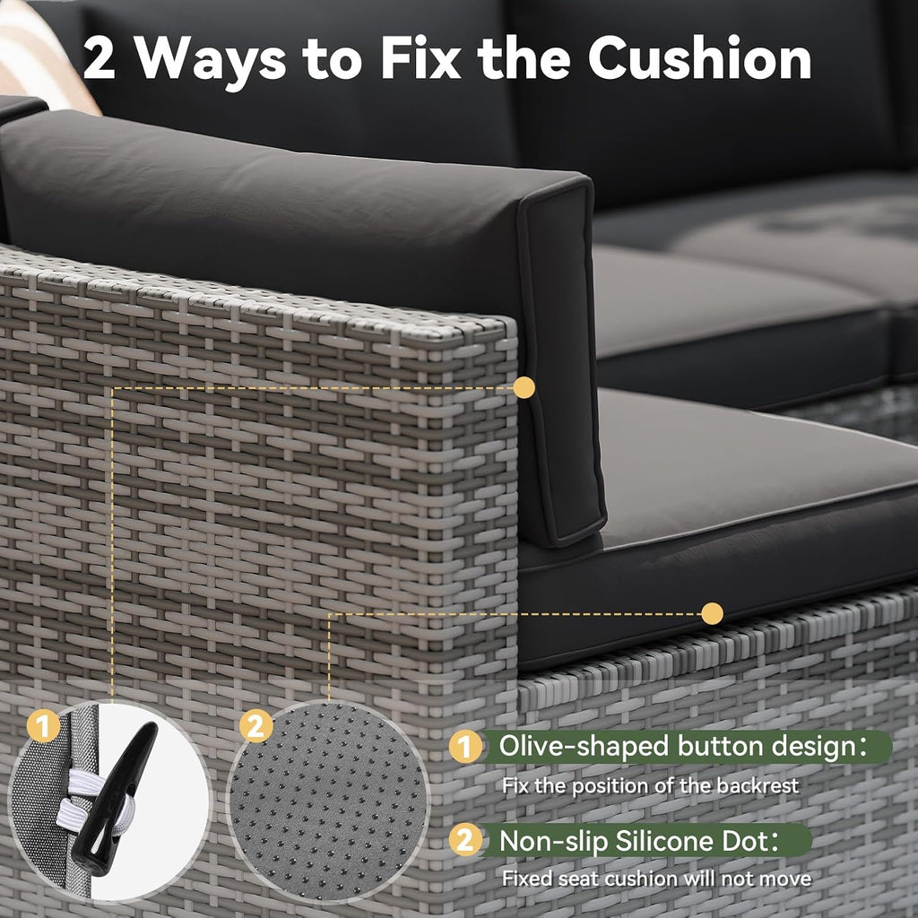 Aoxun Replacement Cushions for Outdoor Furniture, 9-Piece Outdoor Cushions for Patio Furniture, Deep Seat, Splash-Proof & Fade Resistant Couch Cushion for 4-Seat Patio Conversation Sets, Black