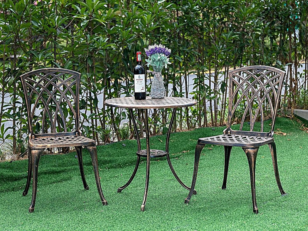 Bistro Set 3 Piece Cast Aluminum Patio Furniture Sets 2 Chairs and 1 Round Table with Umbrella Hole for Outdoor, Patio Balcony, Bronze