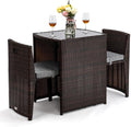 Bonnlo 3 PCS Wicker Outdoor Patio Bistro Set, Patio Furniture Set for Small Space with Glass Top Table Dining Chairs, Balcony Furniture Patio Table and Chairs Set of 2 for Garden Yard Porch (Brown)