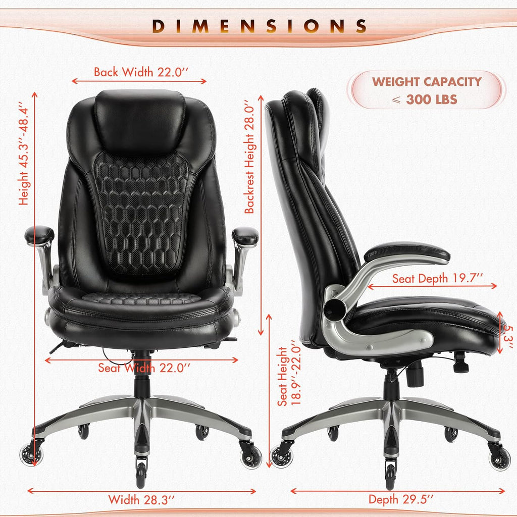 COLAMY High Back Executive Office Chairs,Ergonomic PU Leather Desk Chairs with Flip-Up Armrests, Adjustable Height, Lumbar Support,Comfortable Computer Chairs for Home Office,Set of 2