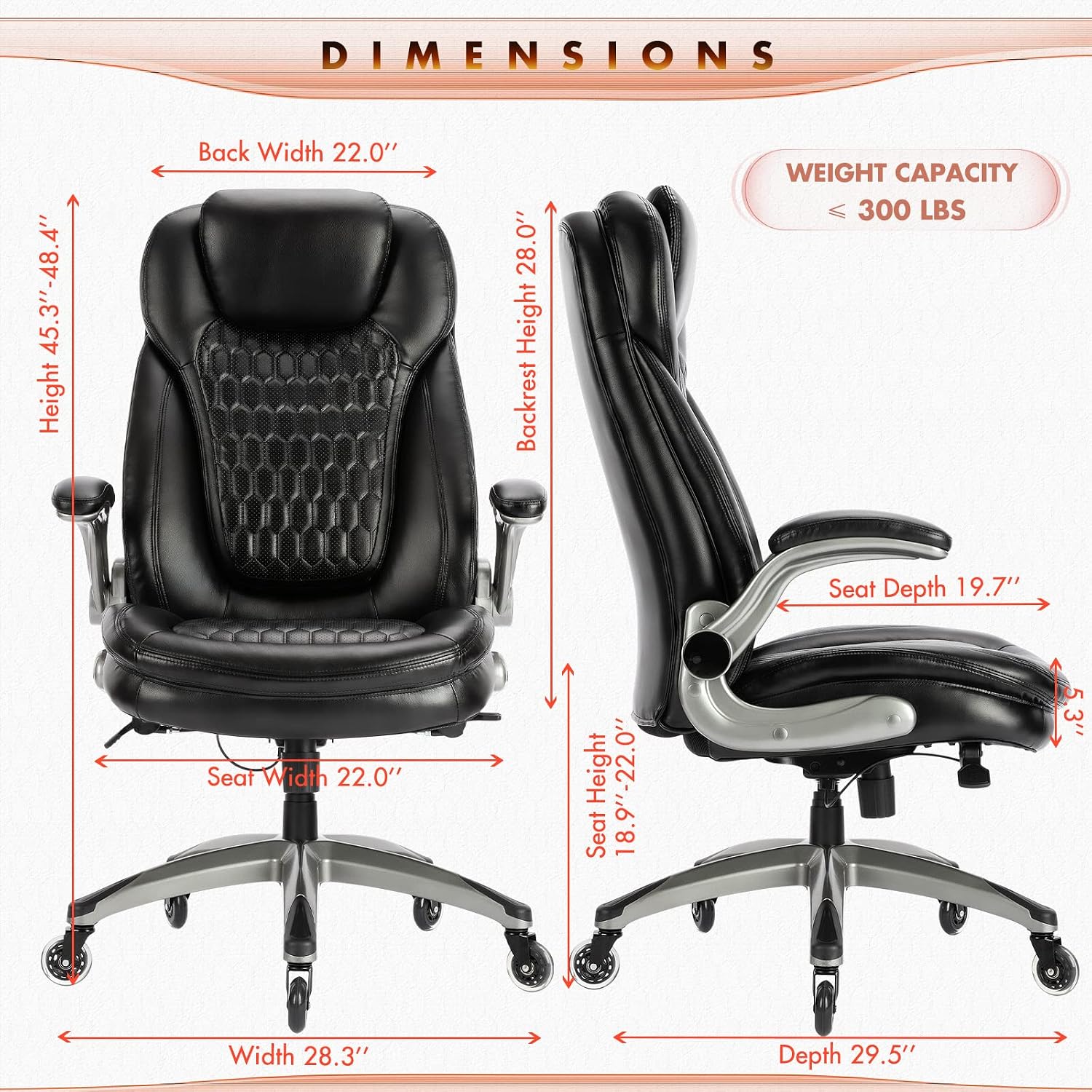 COLAMY High Back Executive Office Chairs,Ergonomic PU Leather Desk Chairs with Flip-Up Armrests, Adjustable Height, Lumbar Support,Comfortable Computer Chairs for Home Office,Set of 2