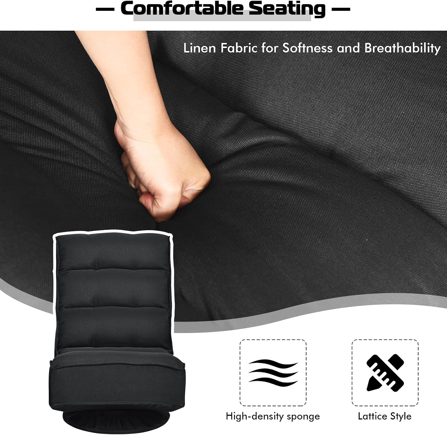 COSTWAY Folding Floor Chair, Adjustable 5-Position Video Gaming Chair with 360 Degree Swivel, Detachable Cover, Padded Backrest, Multipurpose Living Room Floor Lounger for TV, Reading, Playing (Black)