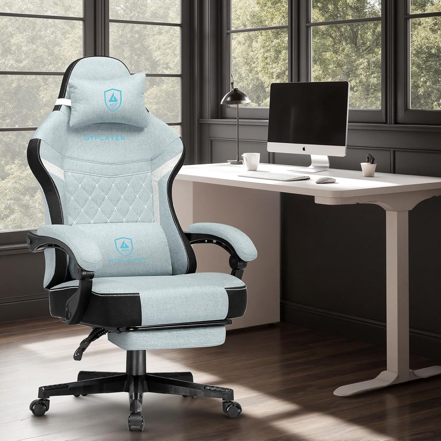 GTPLAYER Gaming Chair, Fabric Computer Office Chair with Pocket Spring Cushion, Ergonomic Office and Gaming, Video Gaming Chair with Linkage Armrests, High Back Desk Chair with Adjustable Recliner
