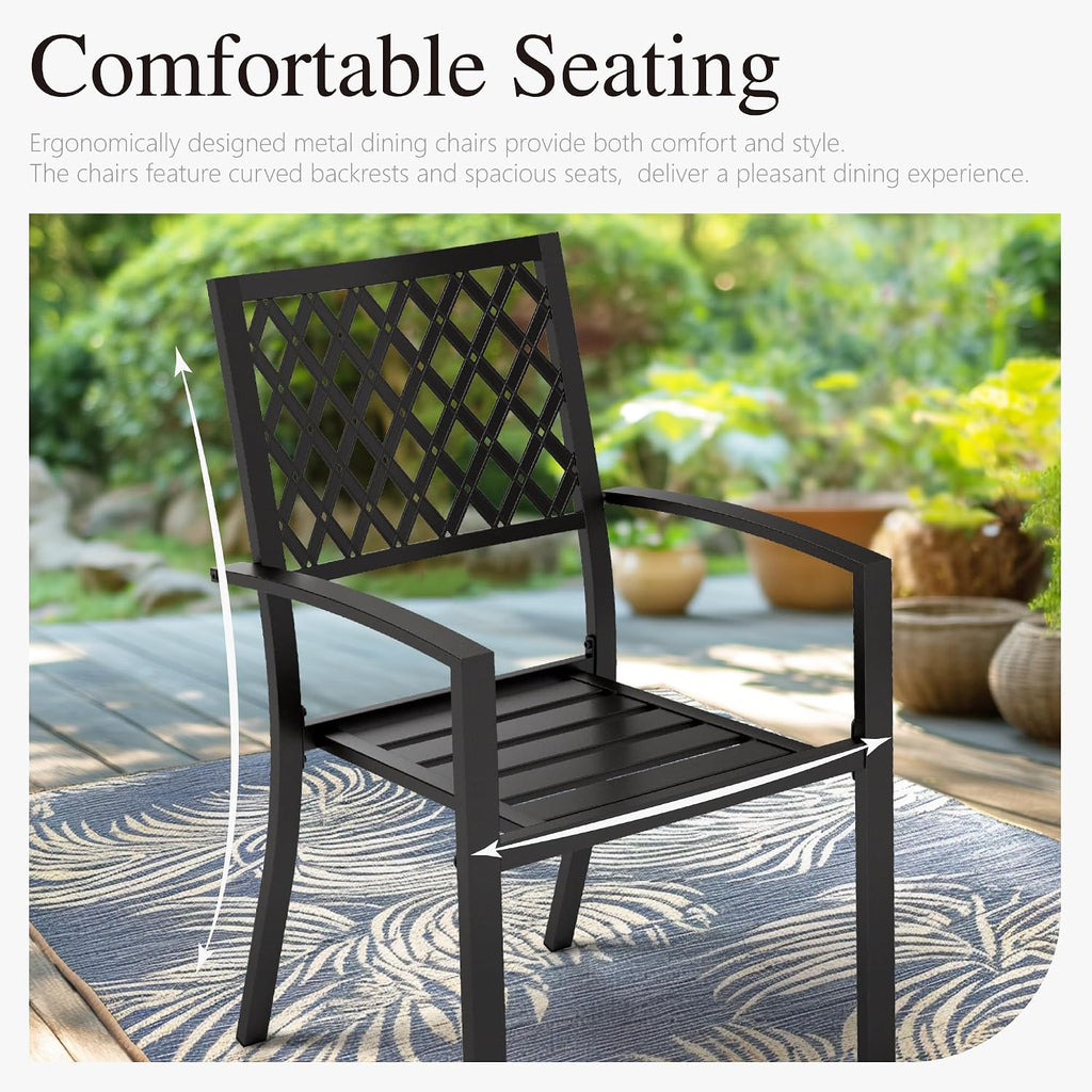 PHI VILLA 7 Piece Metal Outdoor Patio Dining Bistro Sets with Umbrella Hole, 60.2' x 37.8' Rectangle Patio Table and 6 Backyard Garden Outdoor Chairs, Black
