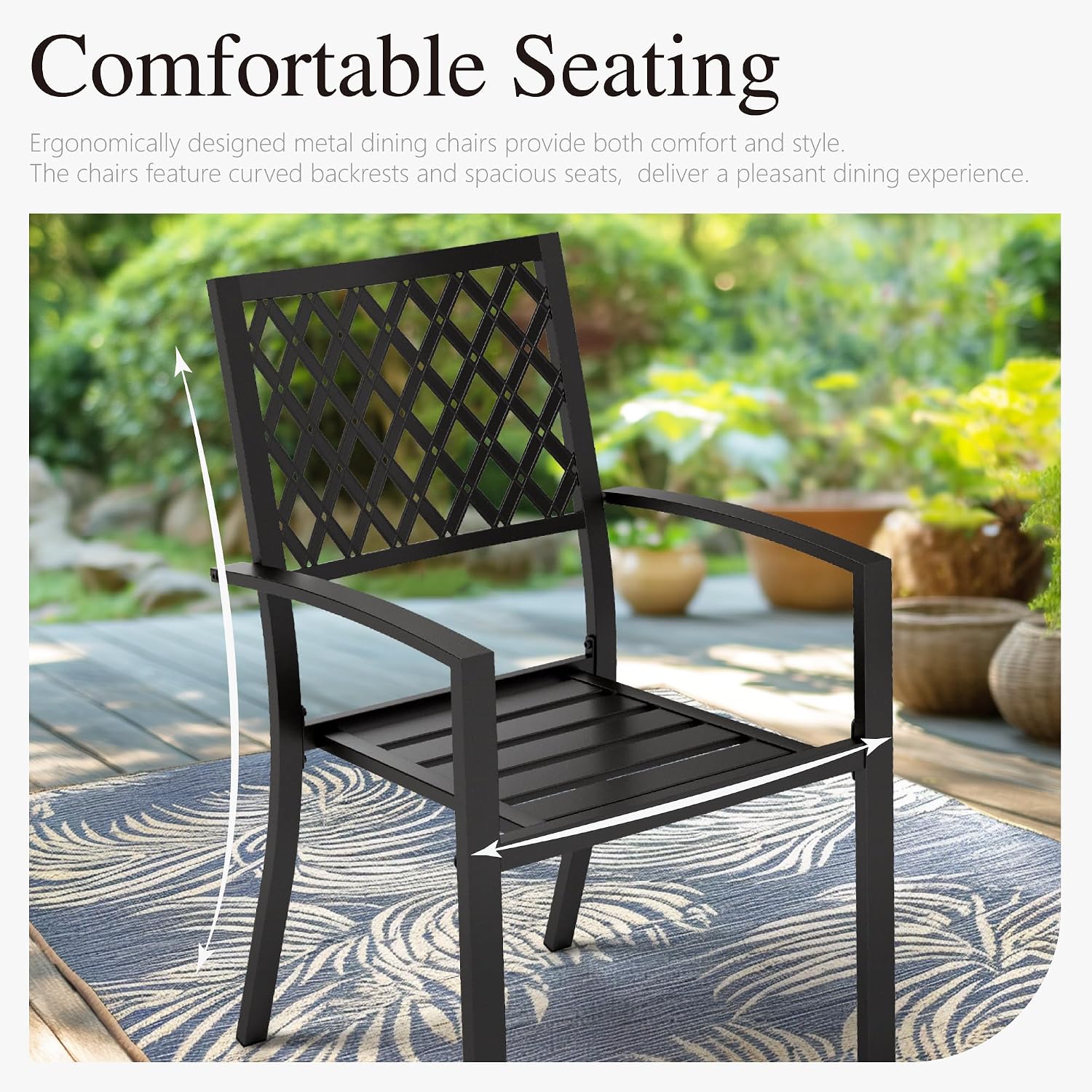 PHI VILLA 7 Piece Metal Outdoor Patio Dining Bistro Sets with Umbrella Hole, 60.2' x 37.8' Rectangle Patio Table and 6 Backyard Garden Outdoor Chairs, Black