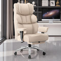BestGlory Office Desk Chair, Big and Tall Leather Gaming Chair with Footrest, Wide Ergonomic Comfy Executive High-Back Reclining Computer Chairs, Swivel Rolling Wheels and Padded Lumbar Support, Beige