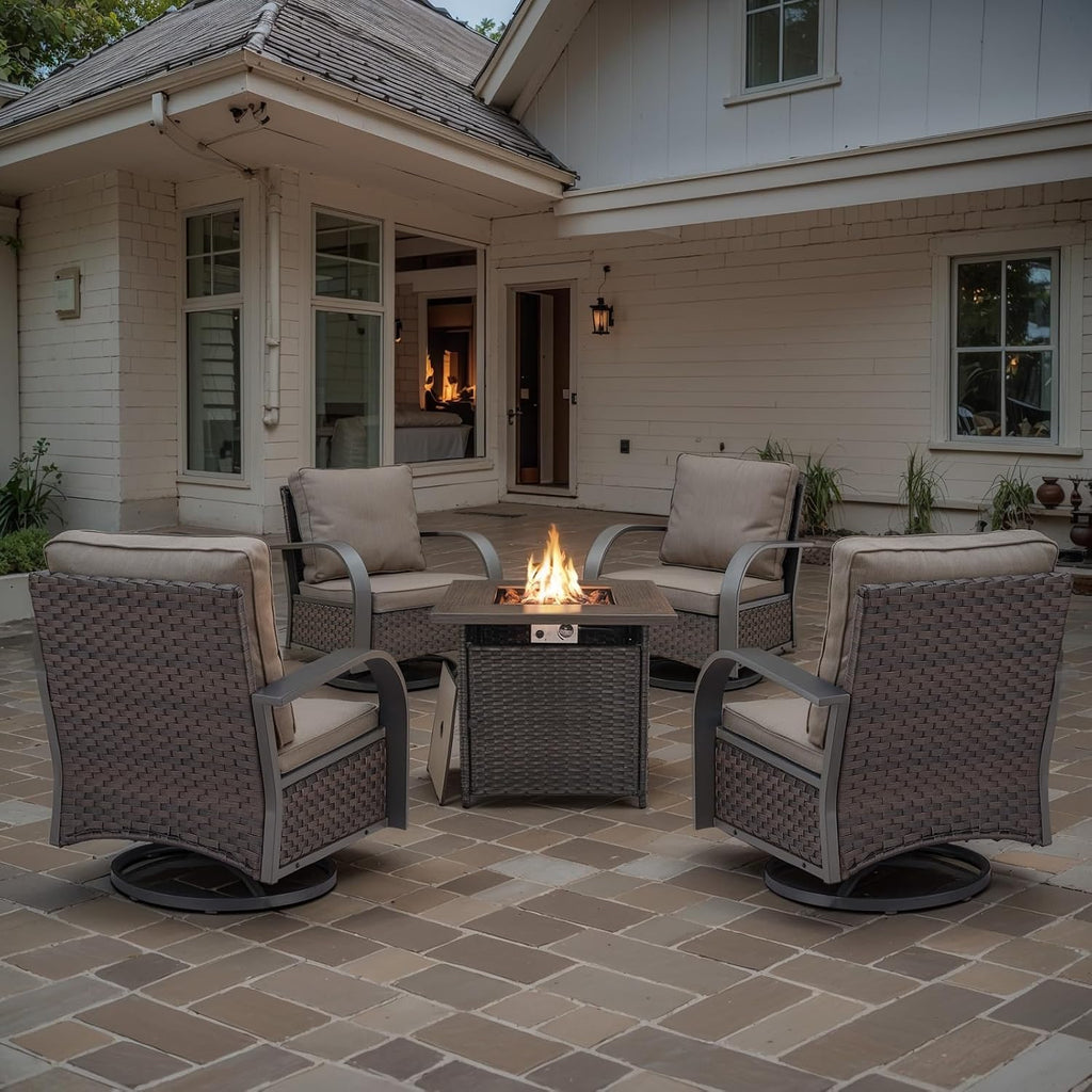 Outdoor Swivel Rocker Patio Chairs Set of 2, Heavy Duty Swivel Rocking Patio Chairs with Wide Metal Armrests, 2 Pieces Patio Furniture Wicker Glider Chairs Set with Removble Cushions for Porch Sunroom