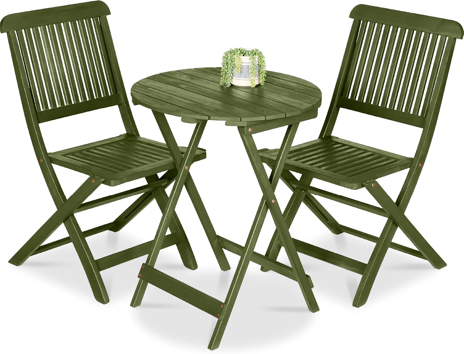 Best Choice Products 3-Piece Acacia Wood Bistro Set, Folding Patio Furniture for Backyard, Balcony, Deck w/ 2 Chairs, Round Coffee Table, Teak Finish - Olive