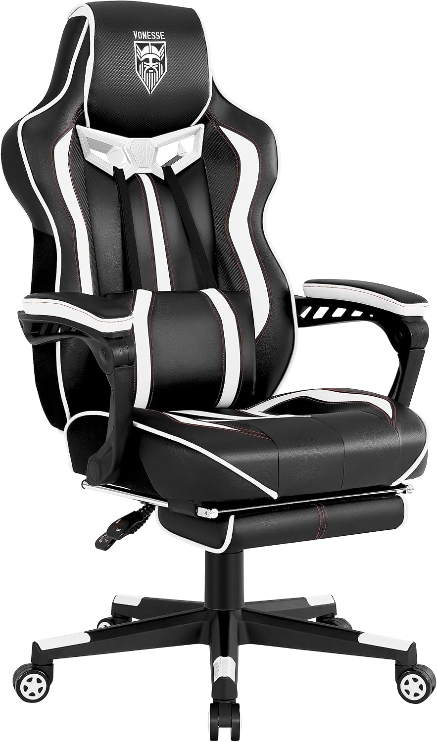 Vonesse Gaming Chair with Footrest,Reclining Computer Gaming Chair for Adults,Big and Tall Gamer Chair with Massage,Ergonomic High Back (White/Black)