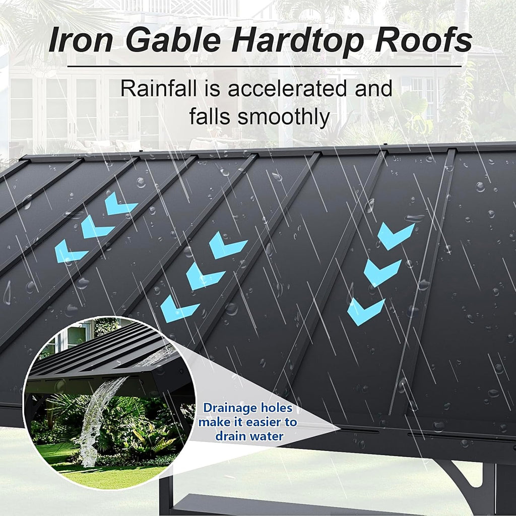 Gotland 8' x 5' Grill Gazebo, Outdoor Metal BBQ Gazebo with Triangular Structure Roof & Drainage Holes, Grill Canopy with 2 Side Shelves, for Deck Lawn Backyard