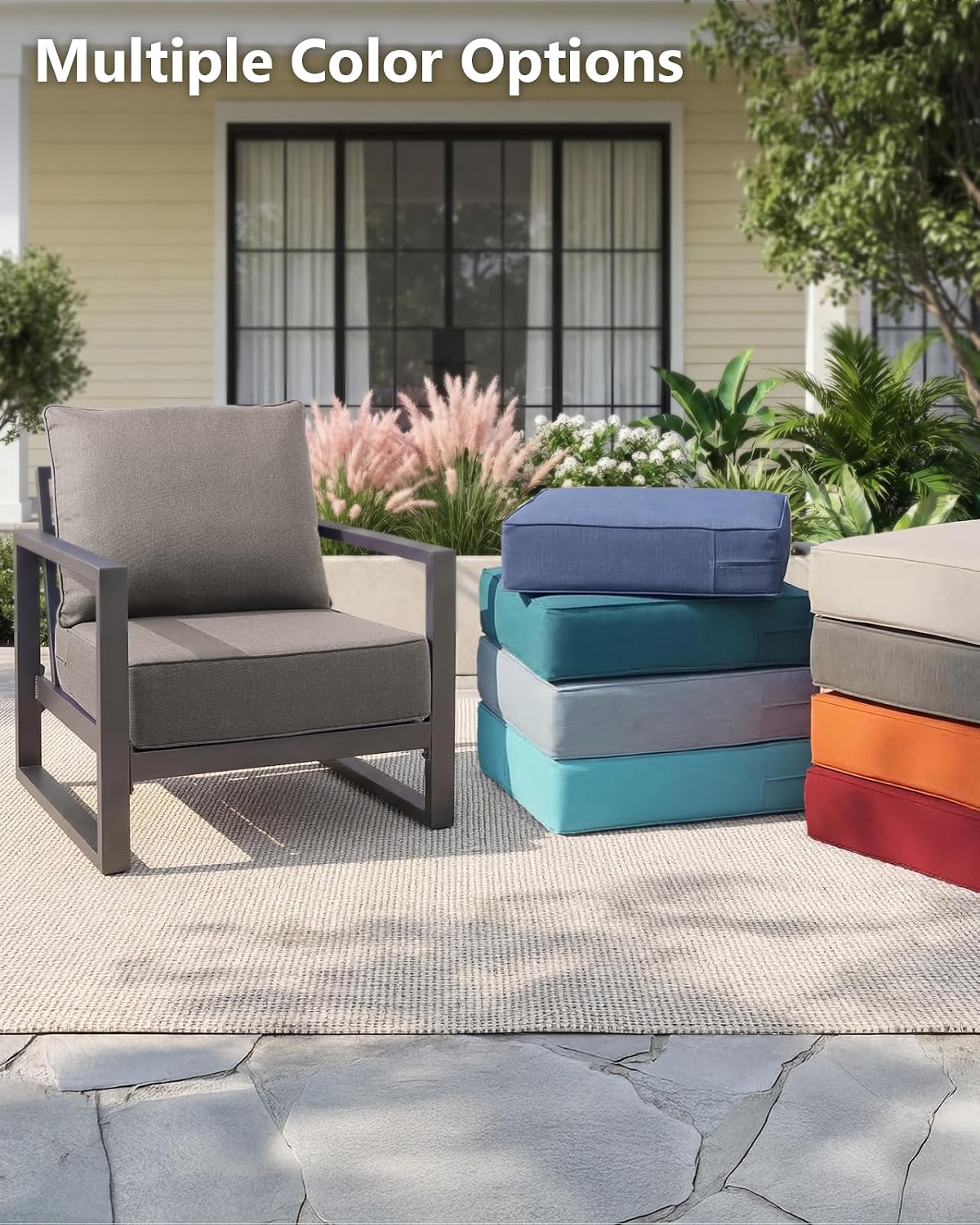 6' Thick Outdoor Cushion, 24*24*6' Patio Furniture Cushions with Waterproof Patio Furniture Cushions with Removable Cover, 28D High Density Patio Cushion for Outdoor Furniture, Gray-4pcs