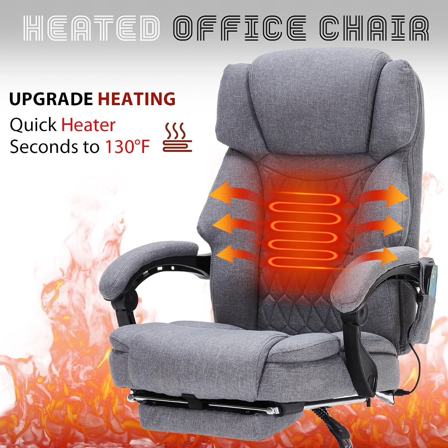Massage Office Chair with Heat,Reclining Office Chair with Foot Rest,6 Points Vibration Home Desk Chairs for Heavy People 400lbs,Ergonomic Managerial Executive Chair (Grey)