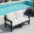 SERWALL HDPE Patio Loveseat Sofa, 2 Pieces Single Sofa, Weather-Resistant Outdoor Furniture Chair with Thick Removable Cushion, Balcony, Garden, Backyard, Poolside, Black Frame with Khaki Cushion