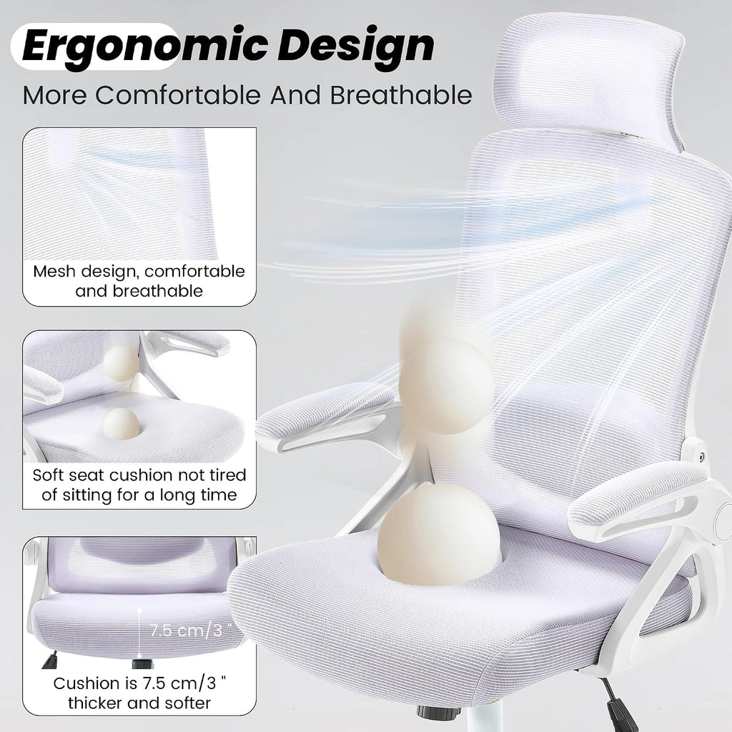 Fizzin Ergonomic Office Chair, 400 LBS Desk Chair with Adjustable Lumbar Support, High Back Breathable Mesh Computer Chair Rolling Work Swivel Task Chairs, Comfy Home Office Desk Chair (Lavender)