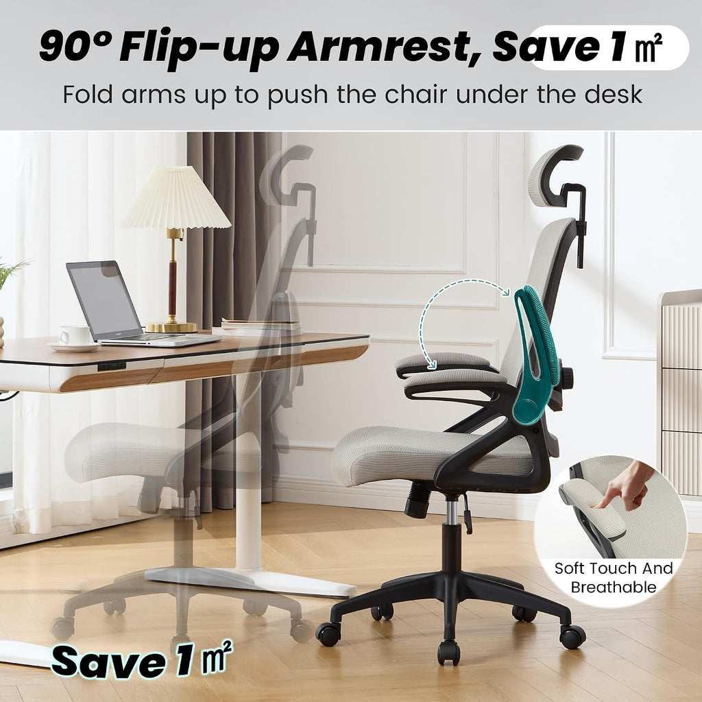 Fizzin Ergonomic Office Chair, 400 LBS Computer Chairs with Adjustable Lumbar Support, Breathable Mesh Desk Chair Ergonomic with Thickened Cushion, Comfy Home Office Desk Chair (Dark Gray)