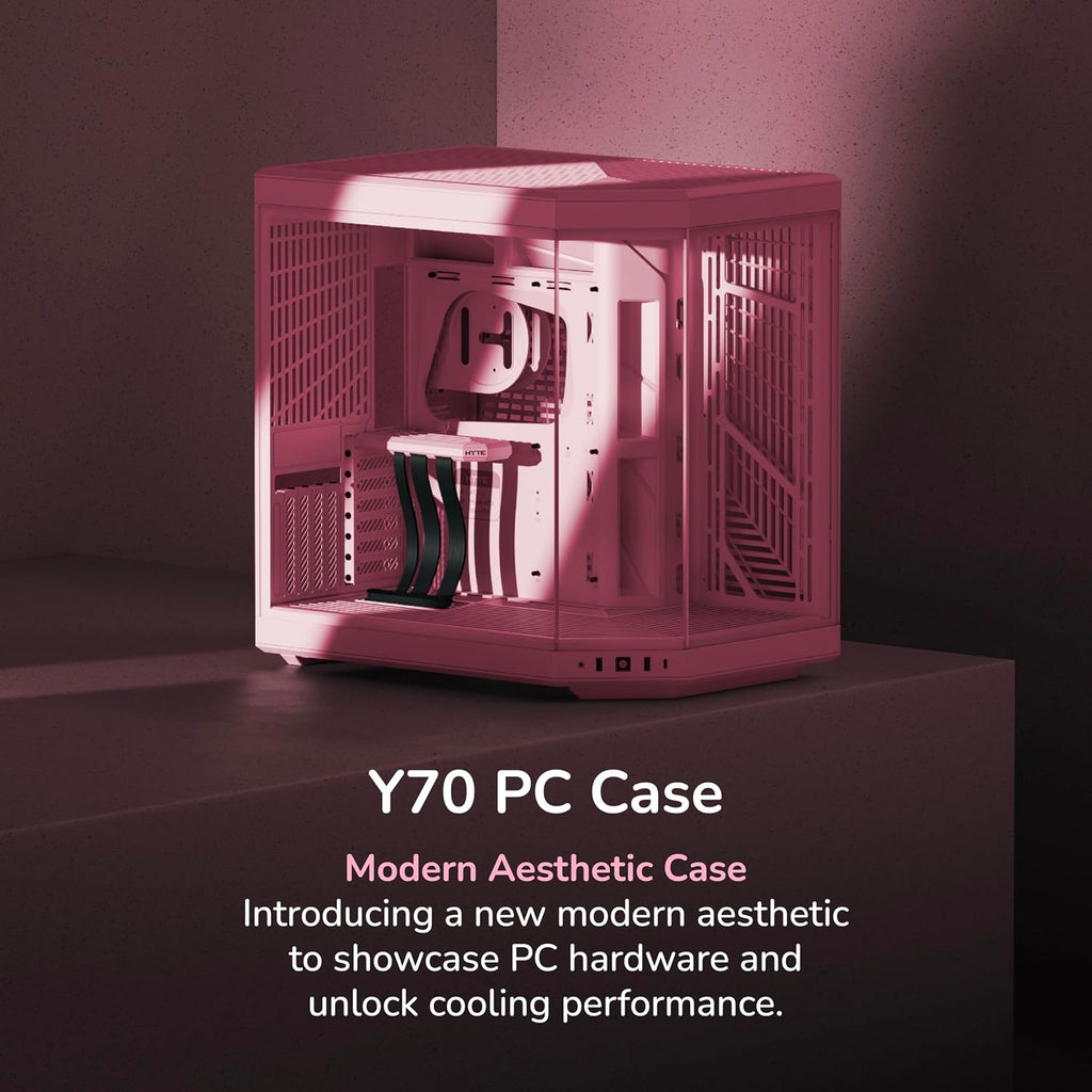 Hyte Y70 Mid-Tower ATX Gaming PC Desktop Case - Panoramic Tempered Glass - Dual Chamber - High Airflow Chassis - PCIE 4.0 Riser Cable Included - New Modern Aesthetic - Strawberry Milk (Pink)