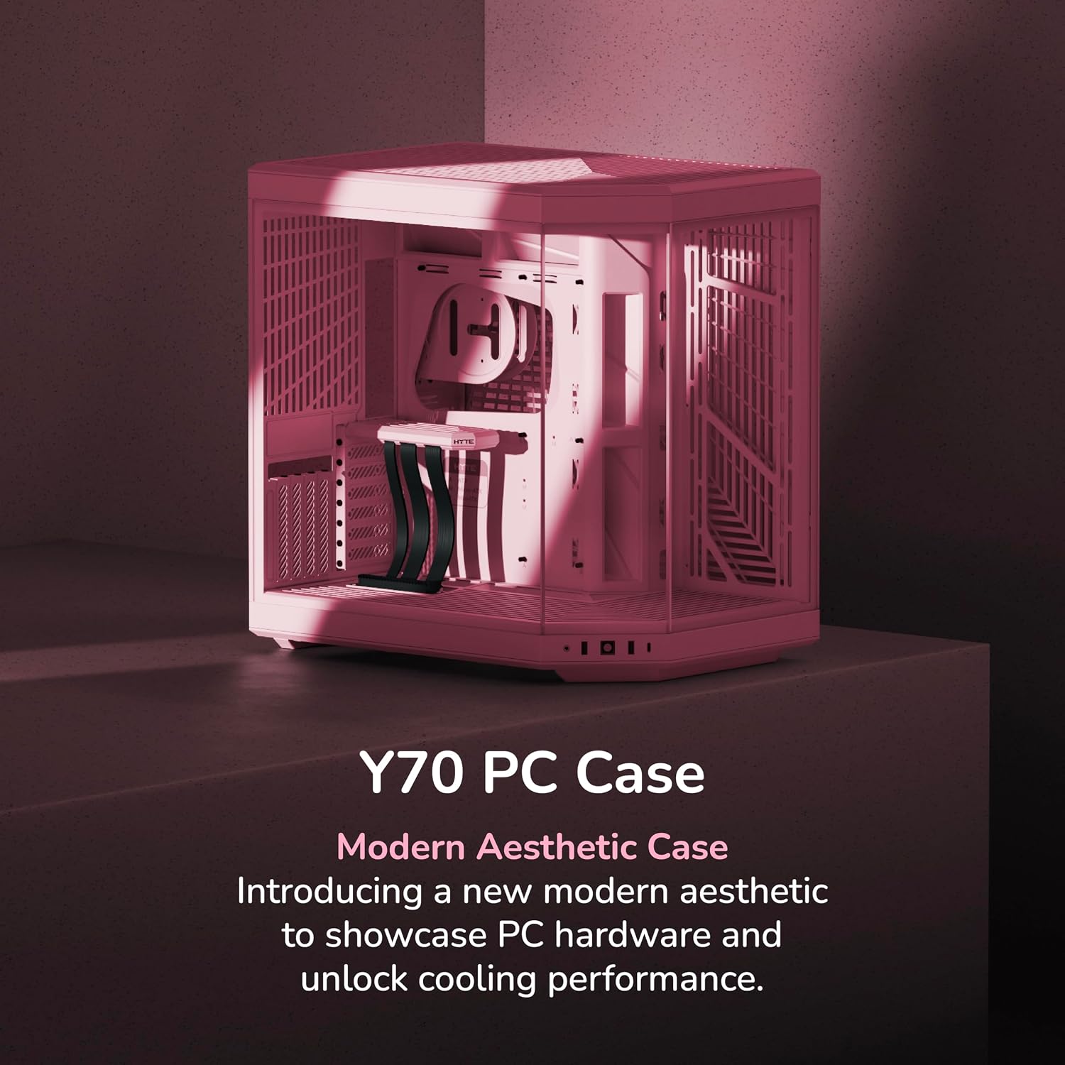 Hyte Y70 Mid-Tower ATX Gaming PC Desktop Case - Panoramic Tempered Glass - Dual Chamber - High Airflow Chassis - PCIE 4.0 Riser Cable Included - New Modern Aesthetic - Strawberry Milk (Pink)
