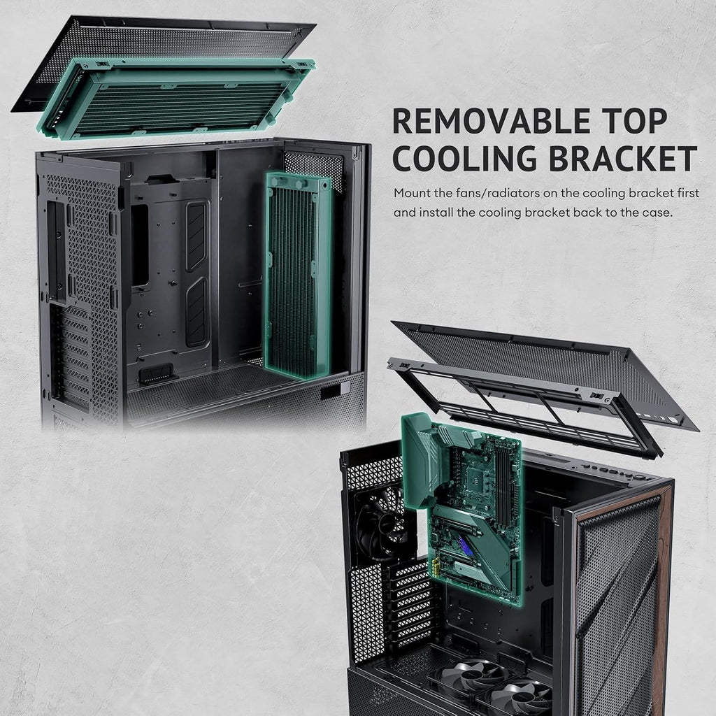 Antec Flux Pro, 6 x PWM Fans Included, High-Airflow Front Panel with Walnut Wood, iShift PSU 90° Mount, USB3.0 x 2, Type-C, 420mm Radiator Support, Temp. Display, Full-Tower E-ATX PC Case