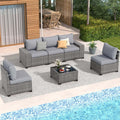 JOIVI 6 Pieces Outdoor Patio Furniture Set, Rattan Patio Conversation Set with Coffee Table, L-Shaped Wicker Outdoor Sectional Sofa Set with Wide Armrest and Cushions for Garden, Deck, Porch, Gray
