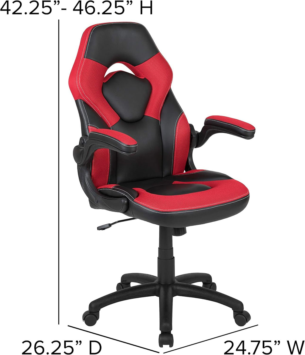 Flash Furniture X10 High-Back LeatherSoft Racing Style Gaming Chair with Flip-Up Arms, Ergonomic Padded Swivel Computer Chair, Red/Black