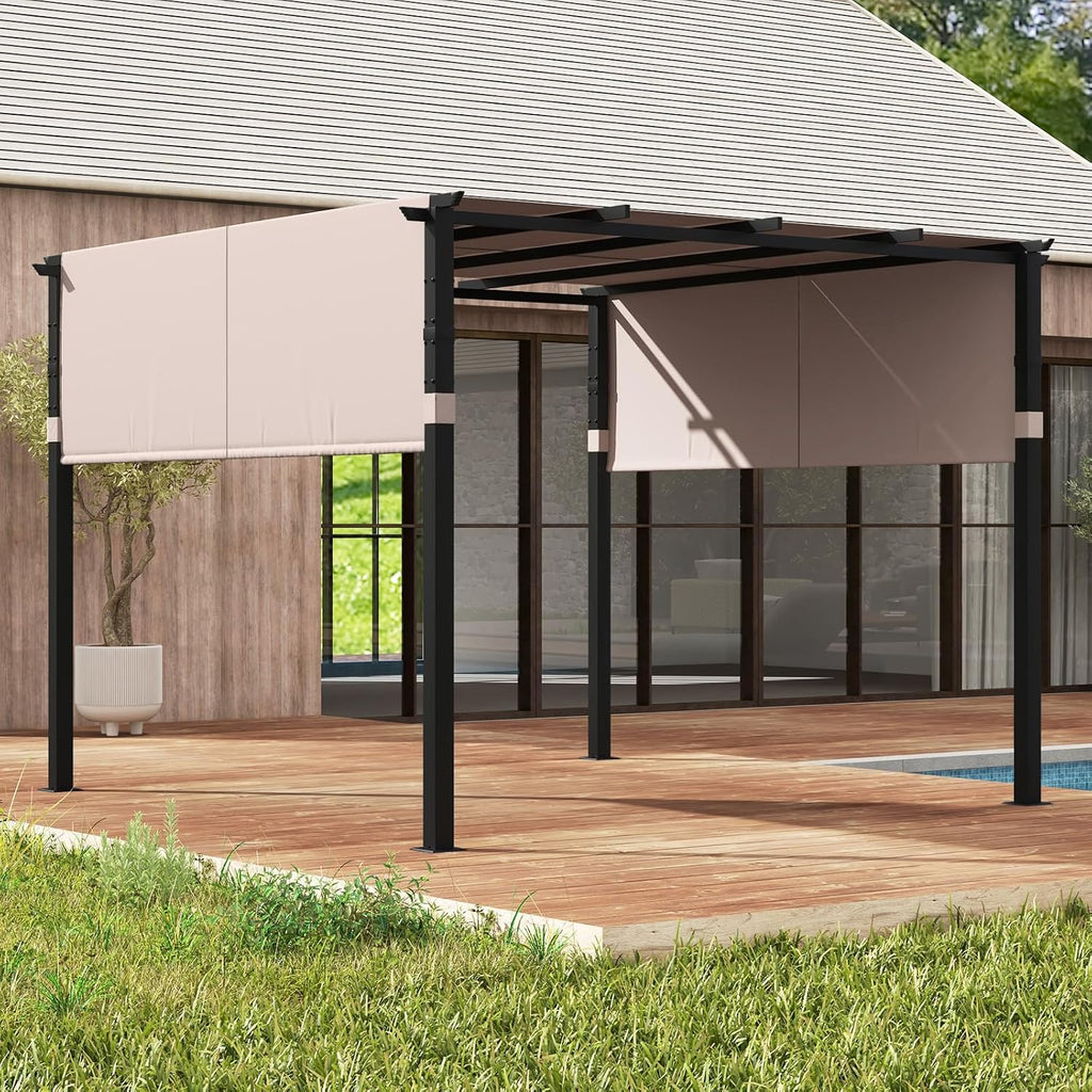 Tangkula 10x10 Ft Pergola With 2-Piece Retractable Sun Shade Canopy, Extra Large Patio Shelter Pavilion for Deck, Porch, Garden, Yard (Beige)