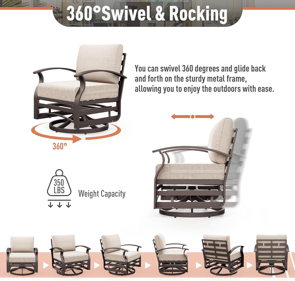 Kurapika 1 Piece Patio Furniture Chair, Outdoor Aluminum Swivel Glider Rocker, Patio Bistro Set Rocking Chair for Porch, Garden, Patio, Sand