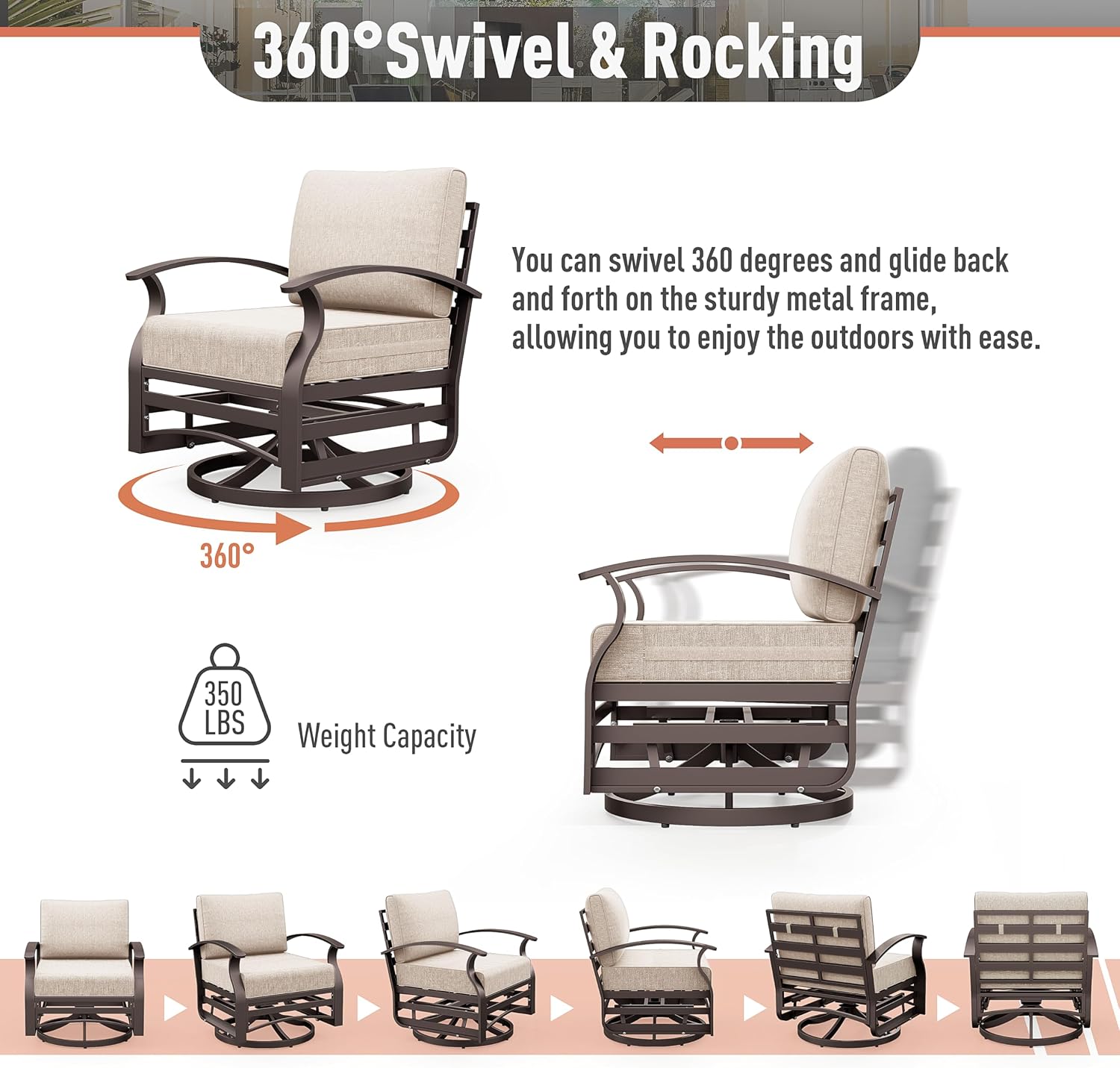 Kurapika 1 Piece Patio Furniture Chair, Outdoor Aluminum Swivel Glider Rocker, Patio Bistro Set Rocking Chair for Porch, Garden, Patio, Sand