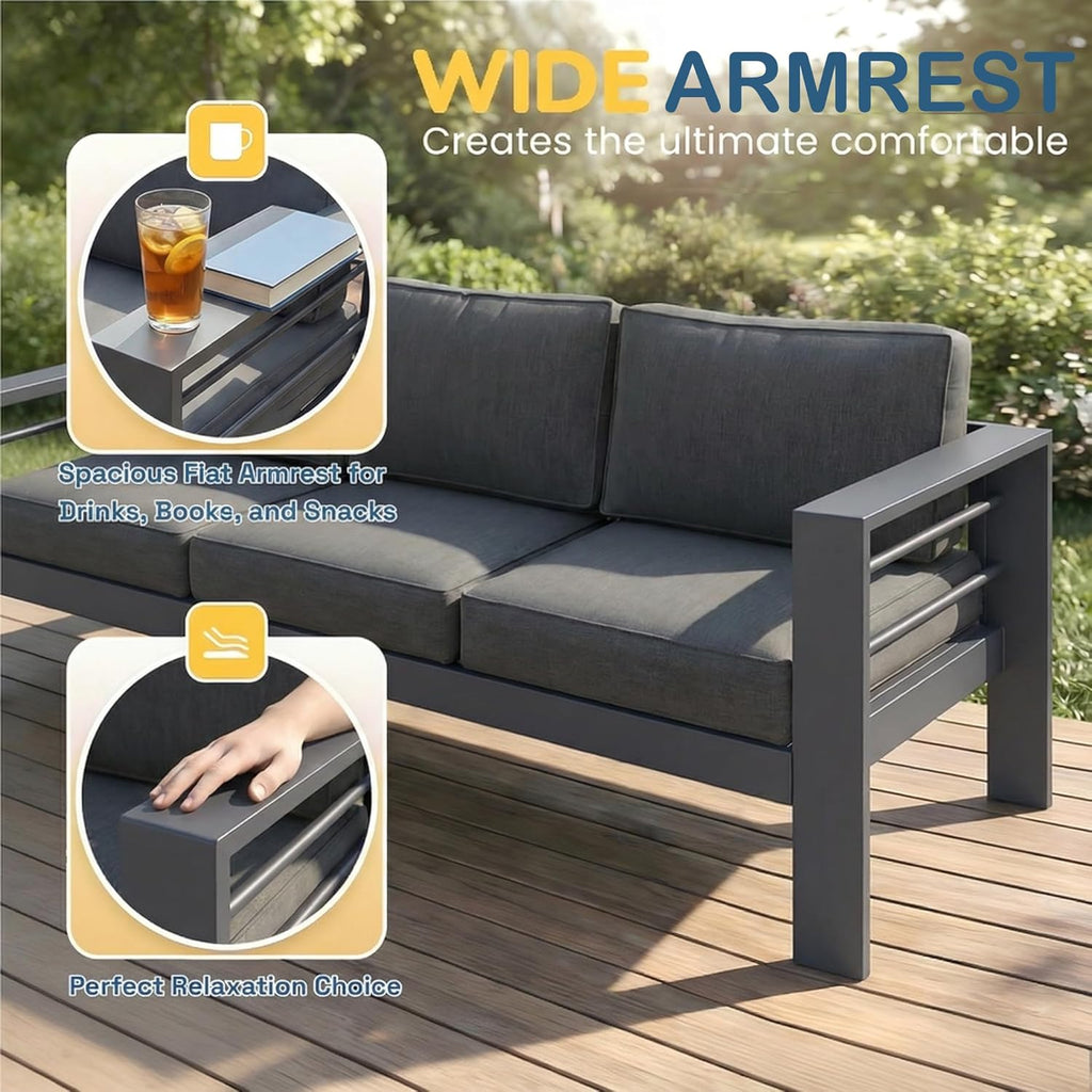 Solaste Aluminum Patio Furniture Set for All Weather, Oversized Metal Outdoor Furniture Set with 27.5' Deep Seating and 3.2' Wide Armrest, Outdoor Patio Conversation Sets with 10' Back Suport Cushion
