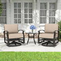Kurapika 3 Pieces Patio Furniture Set, Outdoor Aluminum Swivel Gliders Rocker, Patio Bistro Set Rocking Chair with Thickened Cushions and Side Table for Porch Garden Deck (Sand)