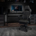 EMMA + OLIVER Black/Gray Ergonomic Gaming Chair -Recline Back/Arms, Footrest, Massaging Lumbar