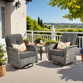 CAODOC 3-Piece Swivel Rocking Rattan Chair Outdoor, Patio Bistro Furniture Conversation Set, Wicker Chair with Coffee Table Black