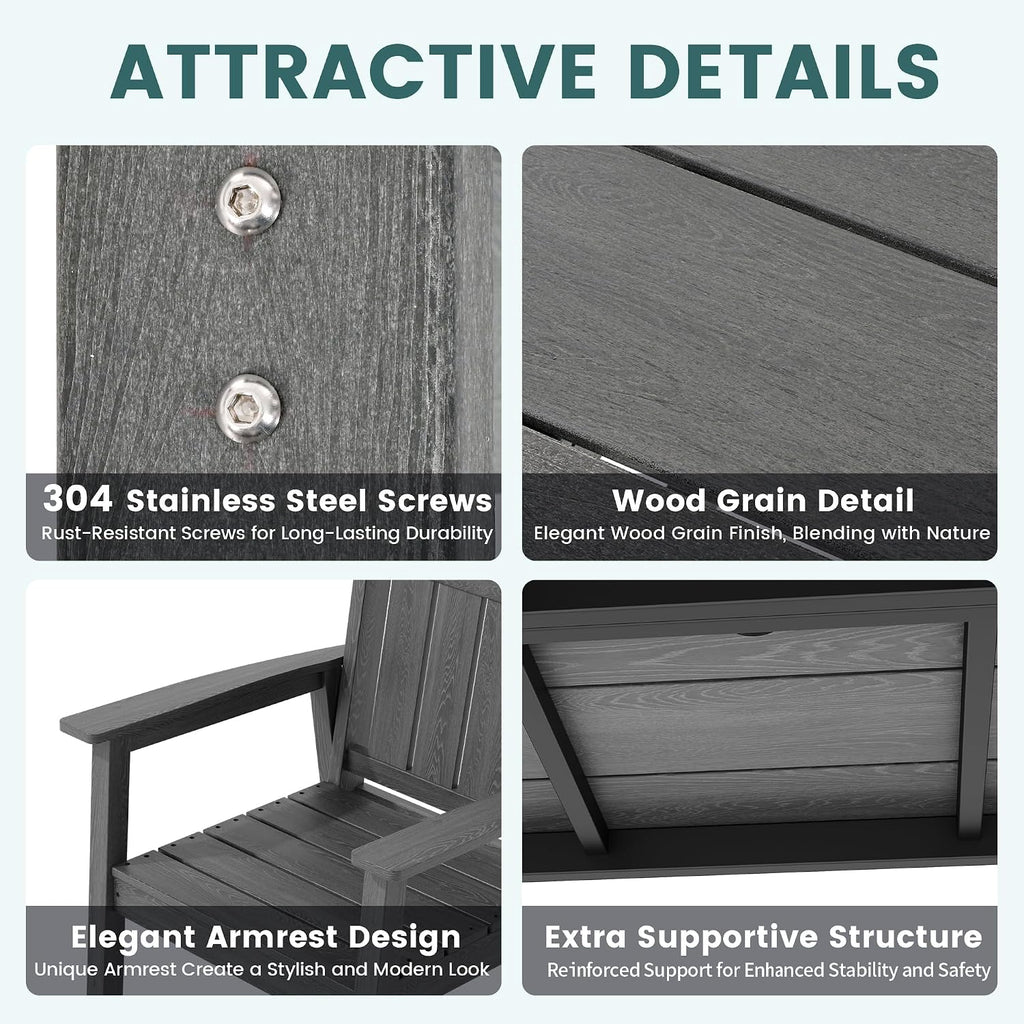Pamapic 5 PCS Outdoor Dining Set, Spacious HDPE Outdoor Table and Chairs, Wood Grain Patio Furniture Sets with Elegant Armrest, All-Weather Patio Dining Table with Umbrella Hole, Gray