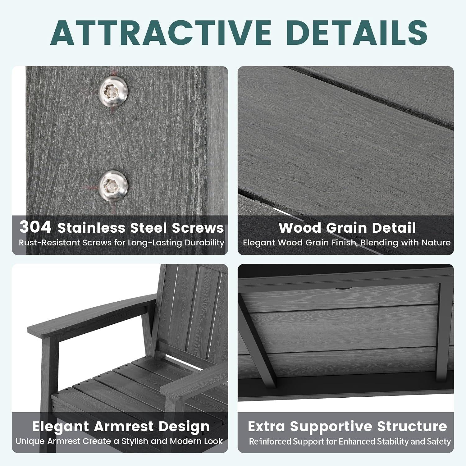 Pamapic 5 PCS Outdoor Dining Set, Spacious HDPE Outdoor Table and Chairs, Wood Grain Patio Furniture Sets with Elegant Armrest, All-Weather Patio Dining Table with Umbrella Hole, Gray